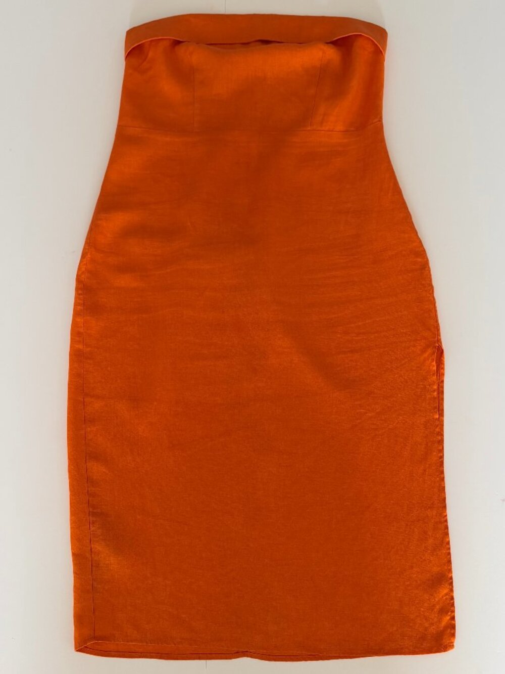 Mng Mango Strapless Orange Linen Dress Size US8 Summer Resort Brunch Travel